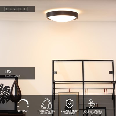 Lucide LEX - Plafonnière - Ø 33 cm - 2xE27 - Zwart